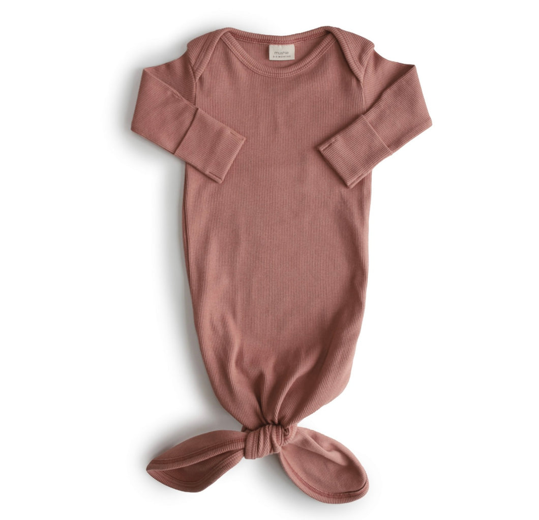 Ribbed Knotted Baby Gown (Cedar)