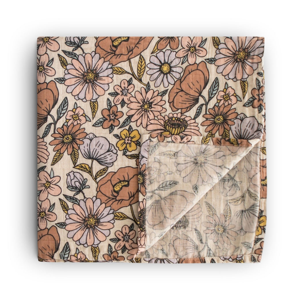 Muslin Swaddle Blanket Organic Cotton(Retro Flowers)