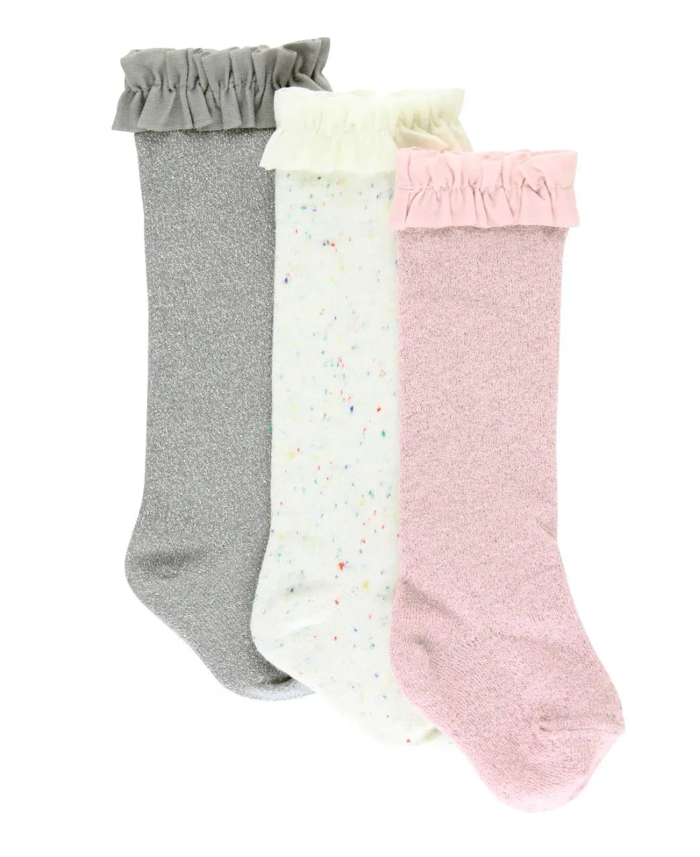 Confetti Ivory, Sparkle Gray & Sparkle Ballet Pink 3-Pack Knee High Socks
