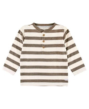 Load image into Gallery viewer, Heather Brown Stripe Knit Long Sleeve Henley Tee