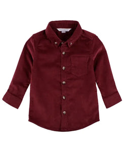 Burgundy Stretch Corduroy Long Sleeve Button Down Shirt