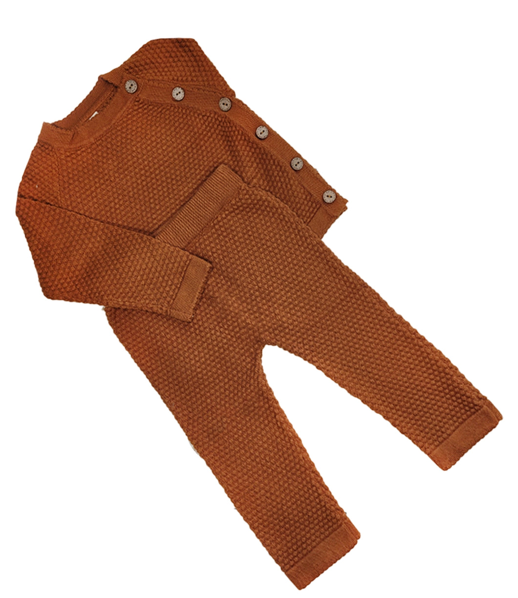 Noah Cotton Knit 2pc Shirt and pants Baby Outfit Set | Russet Brown