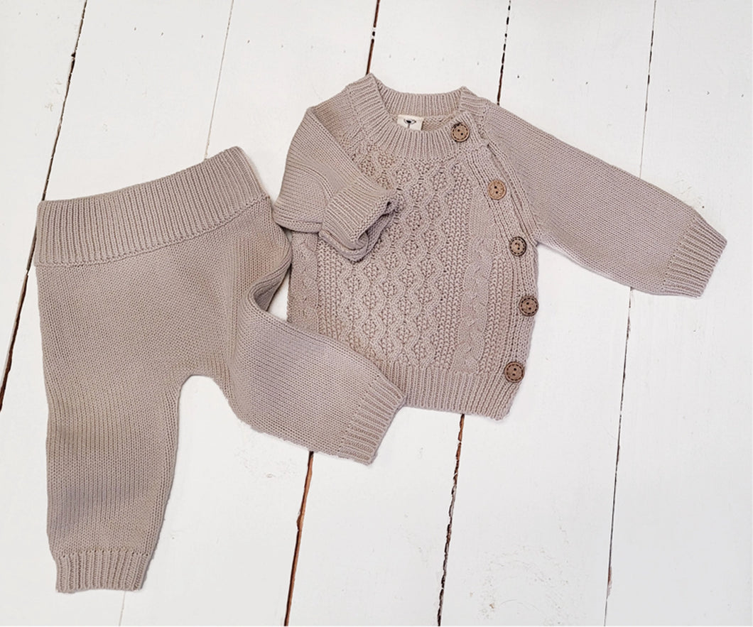 Sasha Cotton Knit 2pc Shirt and pants Baby Outfit Set | Taupe