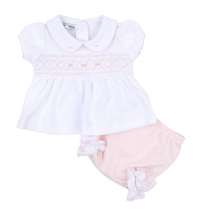 Abby and Alex Smocked Collared Ruffle S/S Diaper Cove