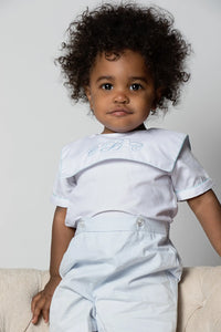 Personalized Baby Boy Classic Monogram Bobbie Suit - White Blue