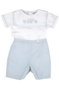 Personalized Baby Boy Classic Monogram Bobbie Suit - White Blue
