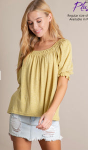 Smock Detailed Mineral Washed Top - Mustard