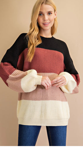Striped Long Sleeve Knit Sweater Top