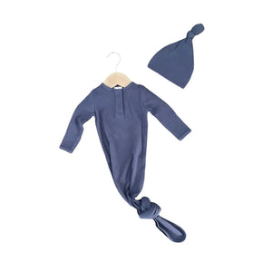 Ribbed Knotted Gown & Hat - Slate