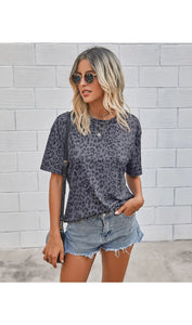 Round Neck Short Sleeve Charcoal Top