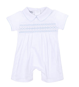 MOLLY AND BRODY BLUE SMOCKED COLLARED SHORT PLAYSUIT