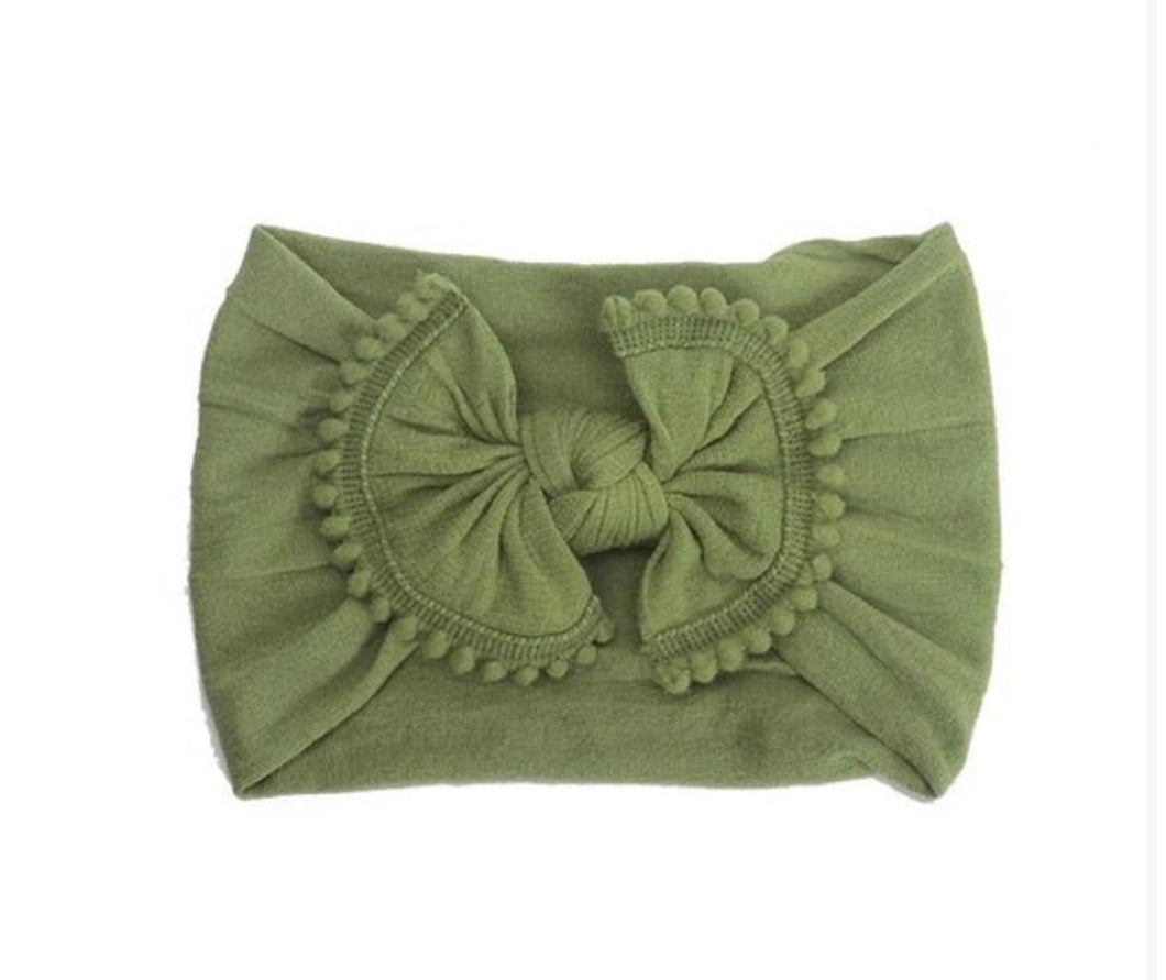 Olive Green Pom Pom Headband