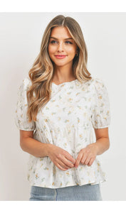 Floral Embroidery Babydoll Woven Top