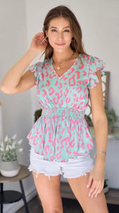 Animal Print Top - Smocked Waist