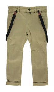 Olive woven trousers with removable braces (Khaki)