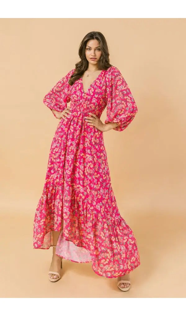 A Printed Hi-Lo Maxi Dress -ID18537