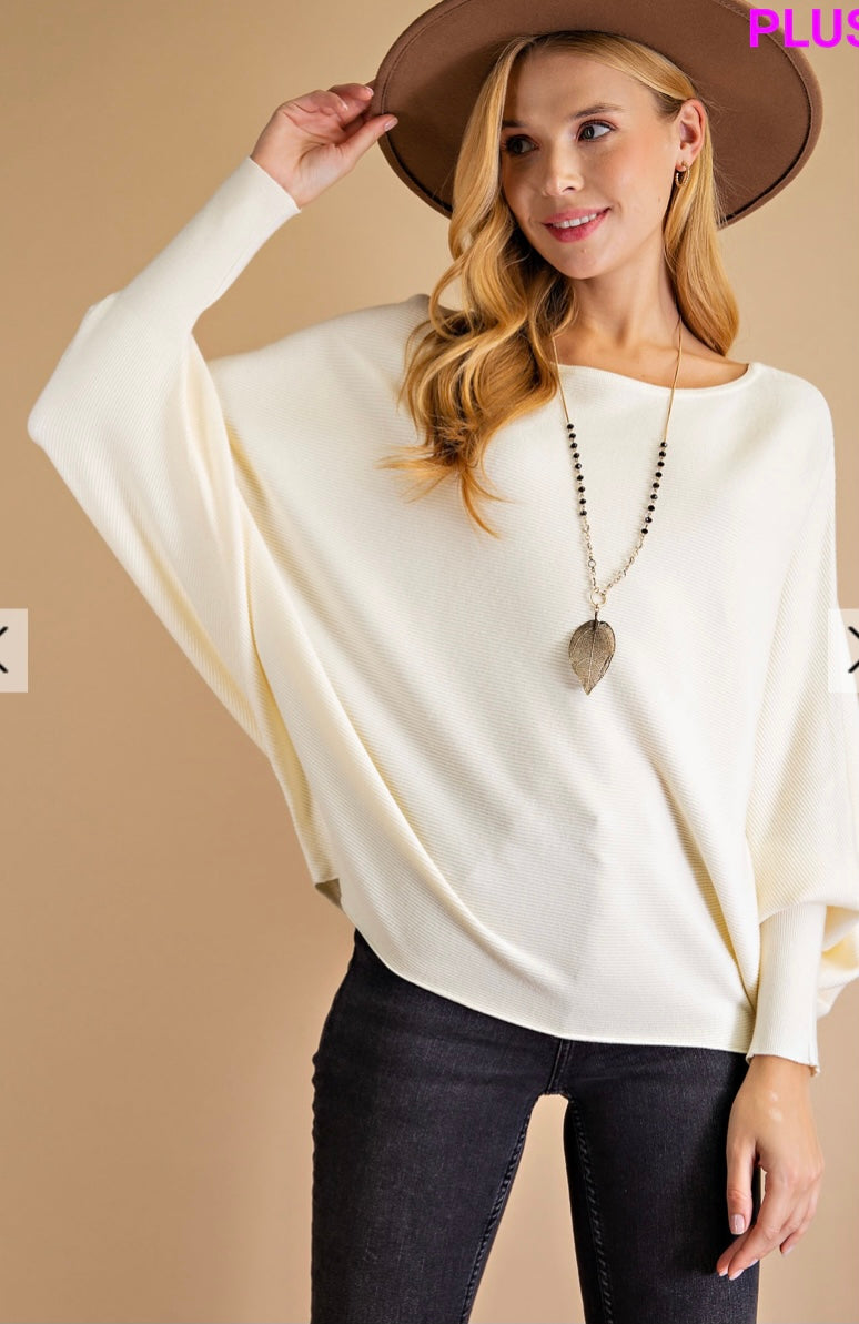 Dolman Long Sleeve Sweater Top (Cream)